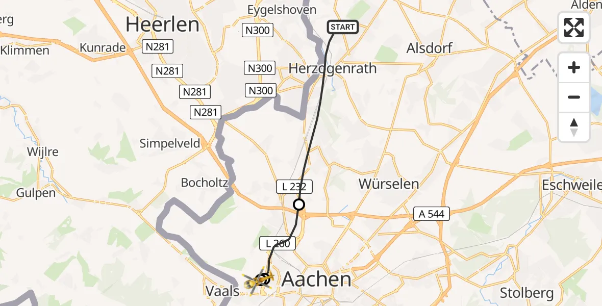 Flugroute Rettungshubschrauber Herzogenrath - Aachen Hospital, 03 September 2026, 16:53