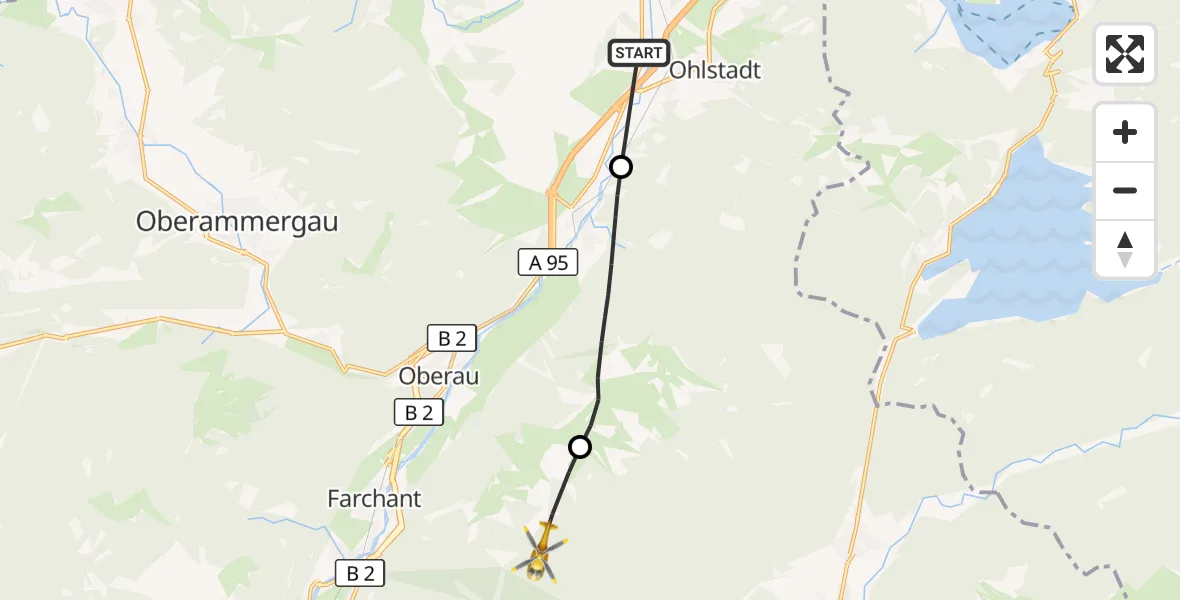 Flugroute Rettungshubschrauber Ohlstadt - Garmisch-Partenkirchen, 03 September 2026, 16:53