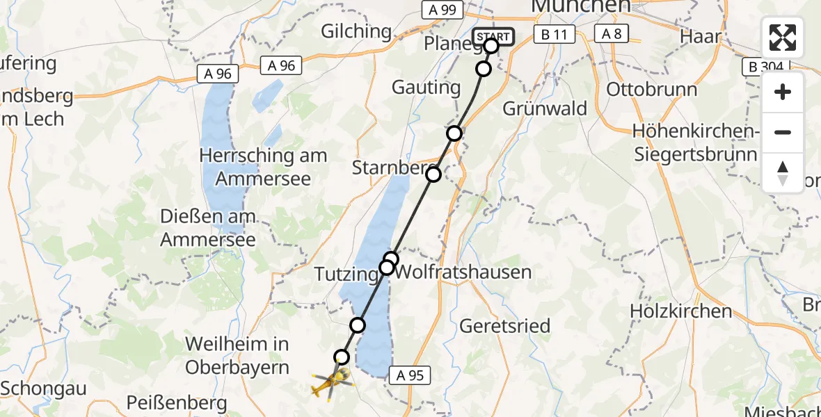 Flugroute Rettungshubschrauber DRF Air Rescue München Hubschrauberlandeplatz - Seeshaupt, 03 September 2026, 16:56
