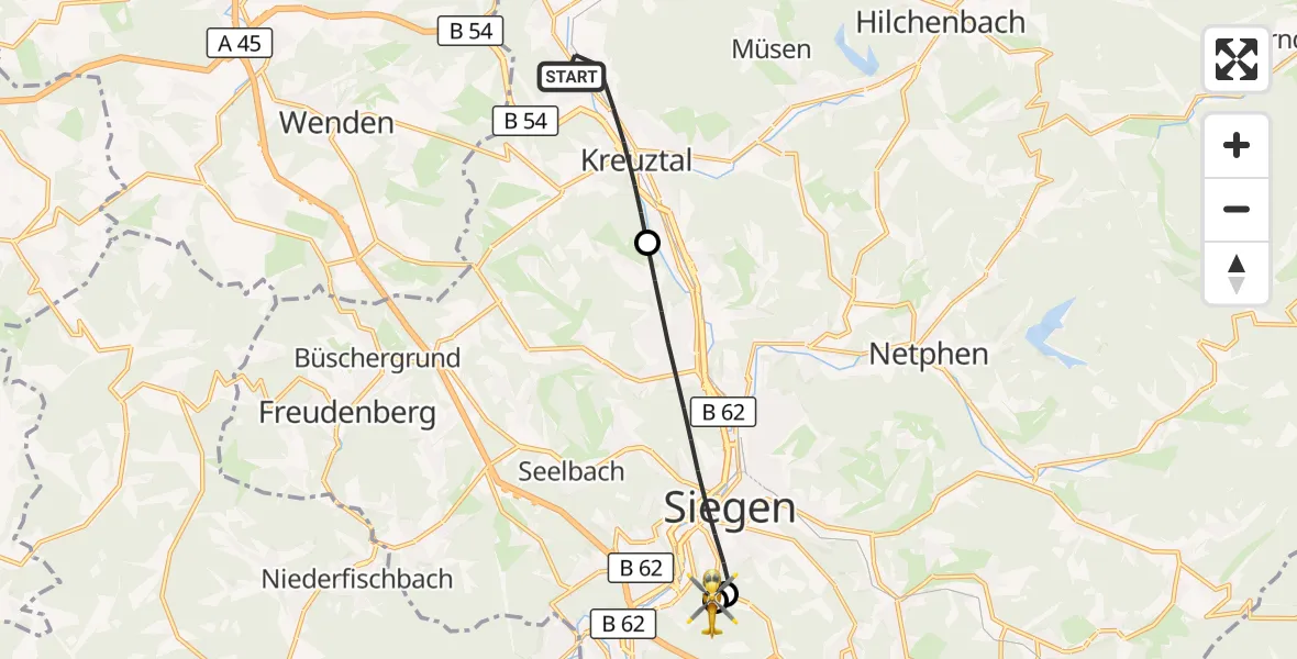 Flugroute Rettungshubschrauber Kreuztal - Evangelisches Jung-Stilling Hospital, 03 September 2026, 16:58