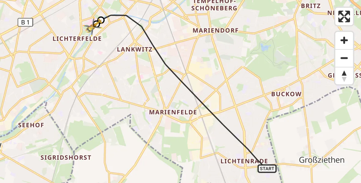 Flugroute Rettungshubschrauber Berlin - Charité Clinic Benjamin Franklin Campus, 03 September 2026, 17:00