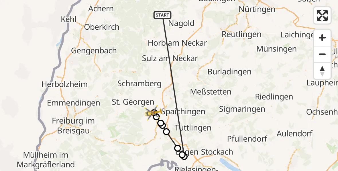 Flugroute Ambulanzhubschrauber Altensteig - DRF Air Rescue Station Villingen-Schwenningen Hubschrauberlandeplatz (Christoph 11), 03 September 2026, 17:04