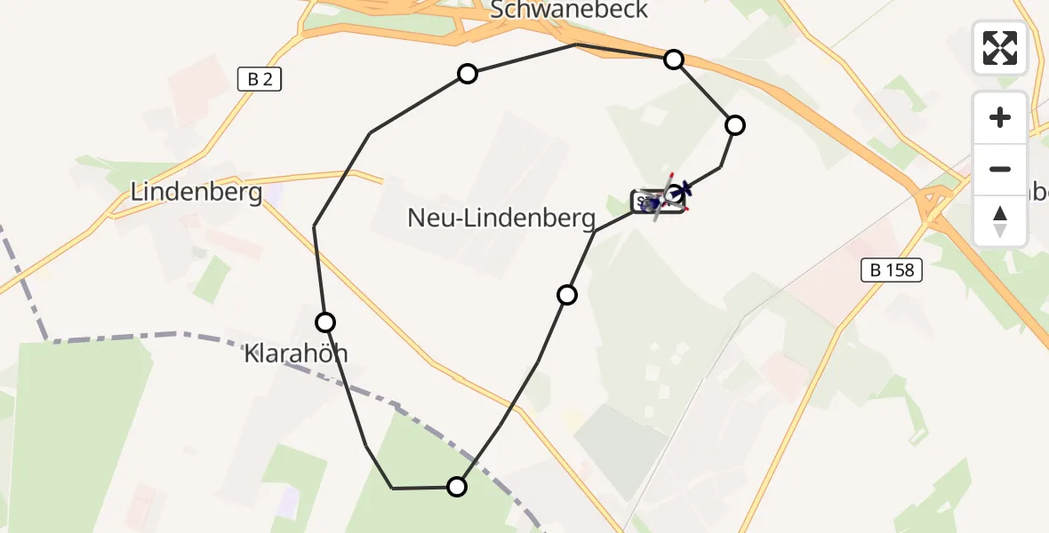 Flugroute Polizeihubschrauber Ahrensfelde Hubschrauberlandeplatz - Ahrensfelde Hubschrauberlandeplatz, 03 September 2026, 17:10
