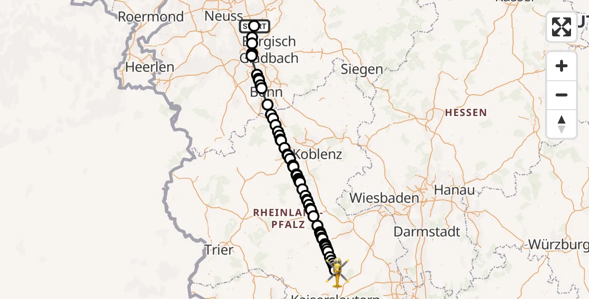 Flugroute Rettungshubschrauber Langenfeld-Wiescheid Flugplatz - Rockenhausen, 03 September 2026, 17:15