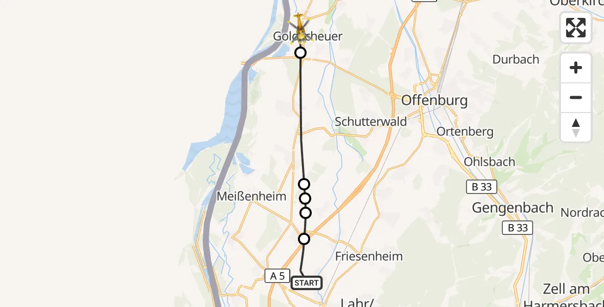 Flugroute Rettungshubschrauber Lahr Flughafen - Kehl, 03 September 2026, 17:15