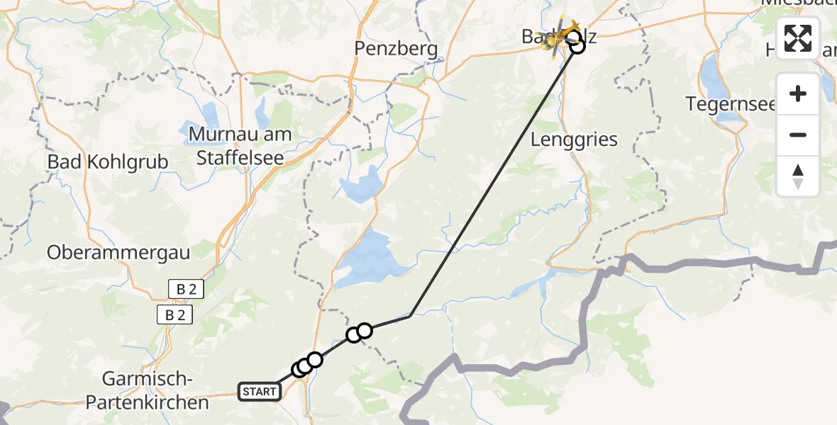 Flugroute Rettungshubschrauber Krün - Bad Tölz, 03 September 2026, 17:20