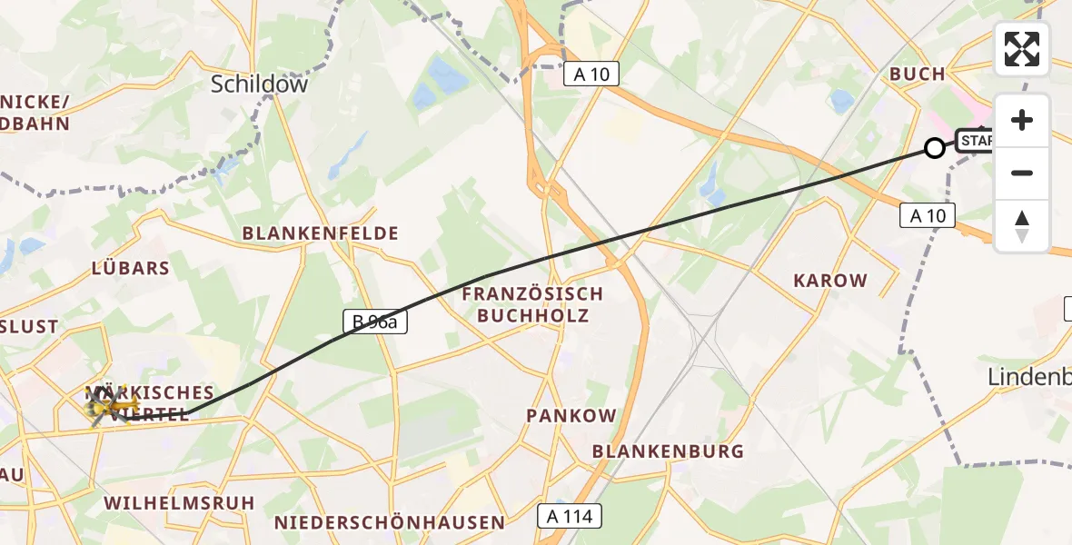 Flugroute Rettungshubschrauber Helios Clinic Berlin-Buch - Berlin, 03 September 2026, 17:21