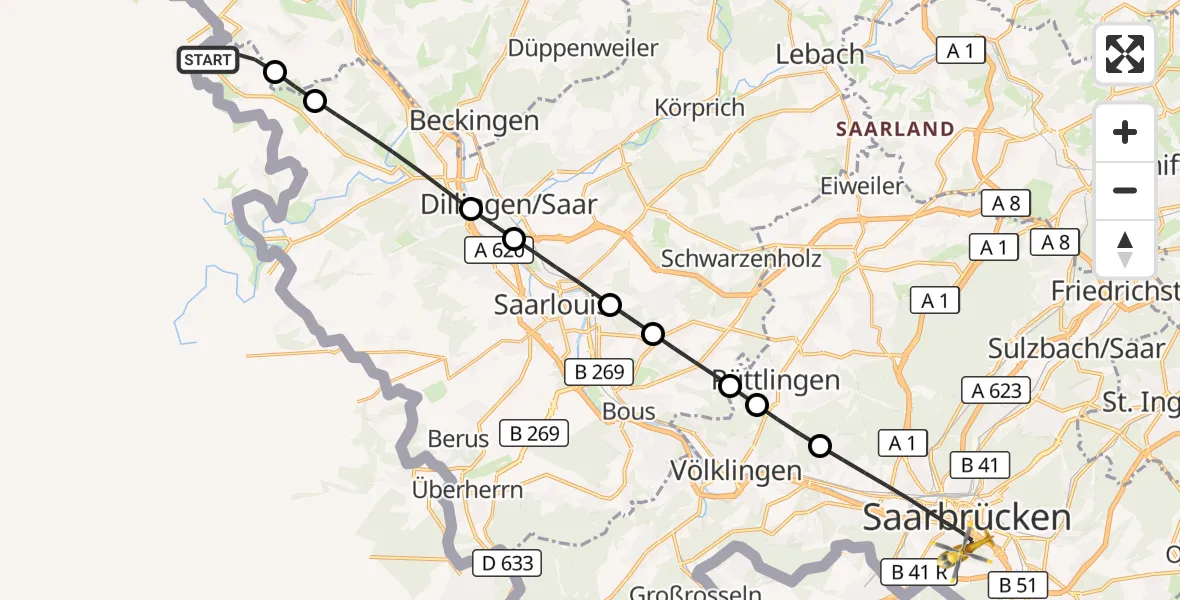 Flugroute Rettungshubschrauber Rehlingen-Siersburg - Saarbrücken, 03 September 2026, 17:22