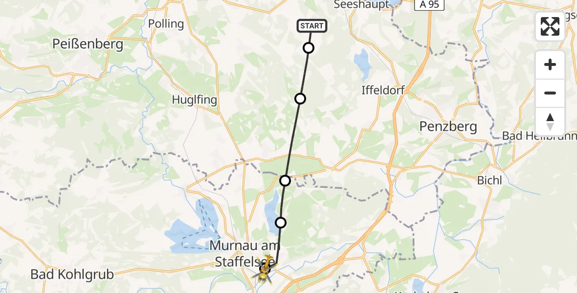 Flugroute Rettungshubschrauber Seeshaupt - Murnau Accident Hospital Hubschrauberlandeplatz, 03 September 2026, 17:23