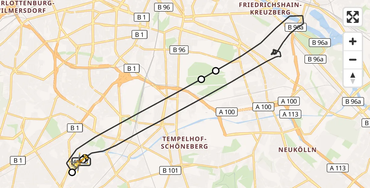 Flugroute Rettungshubschrauber Charité Clinic Benjamin Franklin Campus - Charité Clinic Benjamin Franklin Campus, 03 September 2026, 17:31