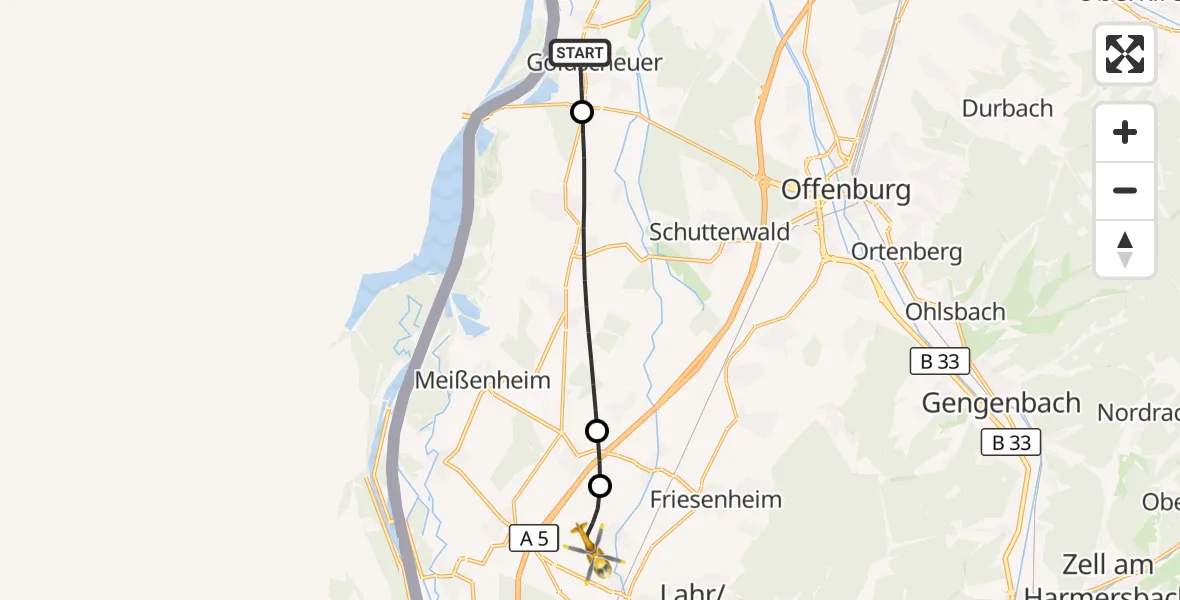 Flugroute Rettungshubschrauber Kehl - Lahr Flughafen, 03 September 2026, 17:39