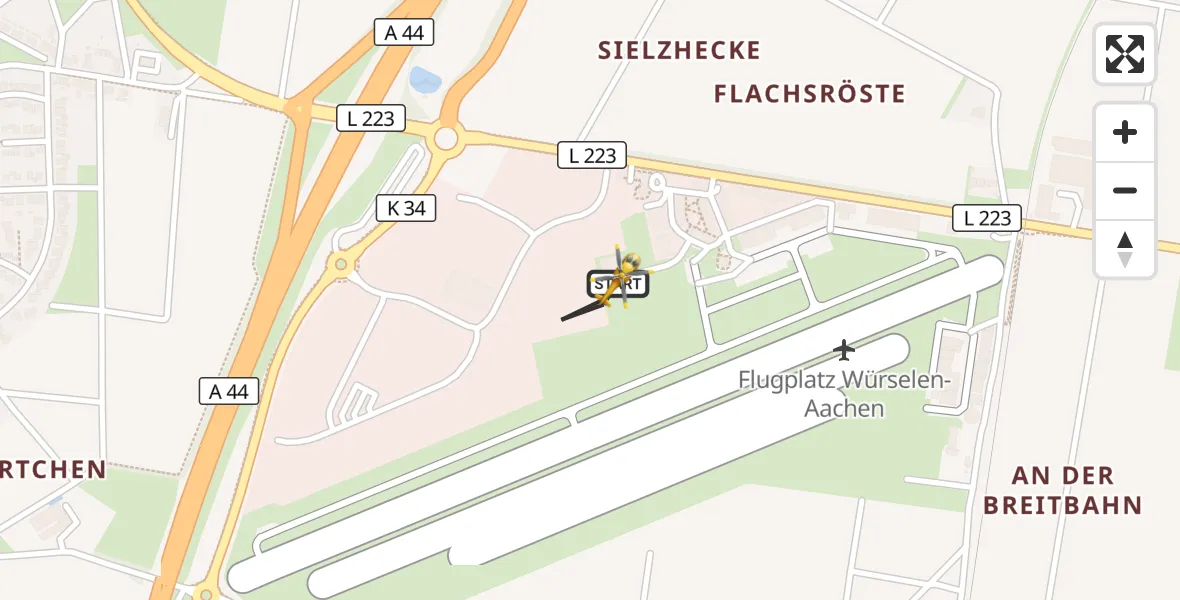 Flugroute Rettungshubschrauber Aachen-Merzbrück Flughafen - Aachen-Merzbrück Flughafen, 03 September 2026, 17:39