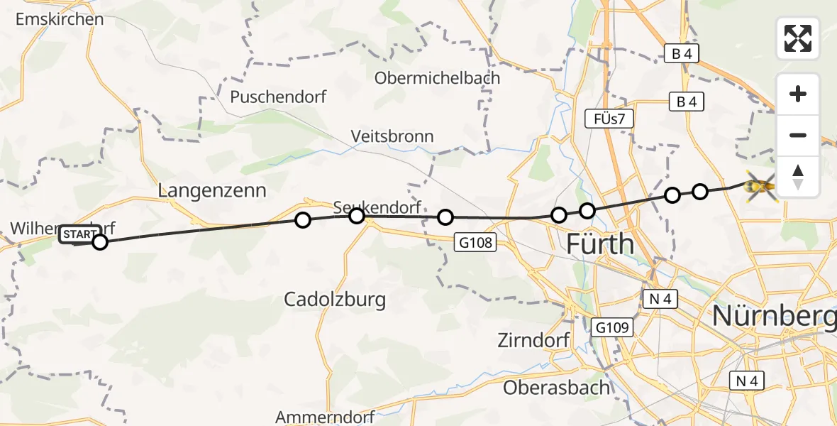 Flugroute Ambulanzhubschrauber Wilhermsdorf - Flughafen Nuremberg, 03 September 2026, 17:40