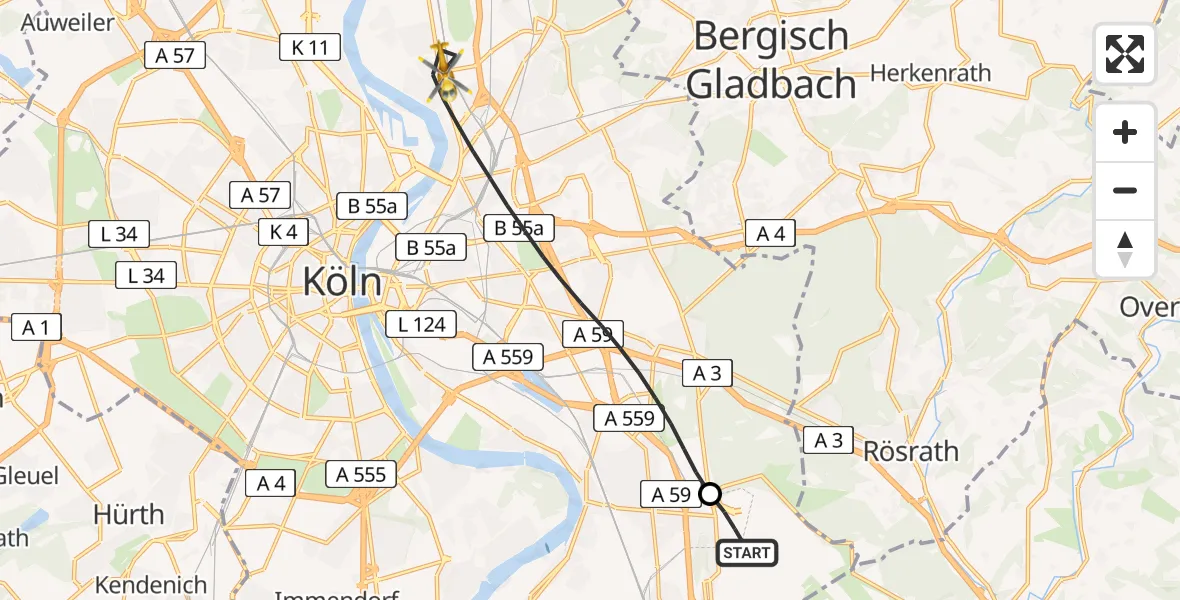 Flugroute Rettungshubschrauber Köln Bonn Flughafen - Köln, 03 September 2026, 17:52