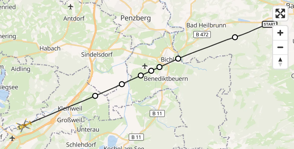 Flugroute Rettungshubschrauber Wackersberg - Großweil, 03 September 2026, 17:58