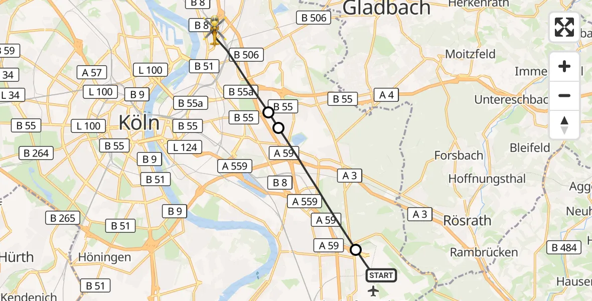 Flugroute Ambulanzhubschrauber Köln Bonn Flughafen - Köln, 03 September 2026, 18:15