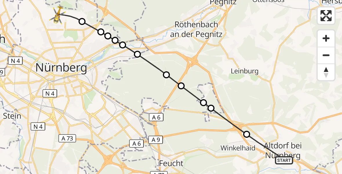 Flugroute Rettungshubschrauber Altdorf b.Nürnberg - Flughafen Nuremberg, 03 September 2026, 18:20