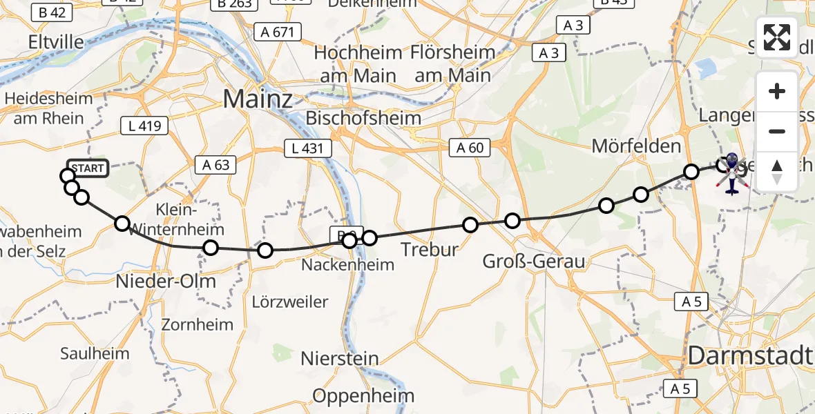 Flugroute Polizeihubschrauber Mainz-Finthen Flugplatz - Flughafen Frankfurt-Egelsbach, 03 September 2026, 18:28