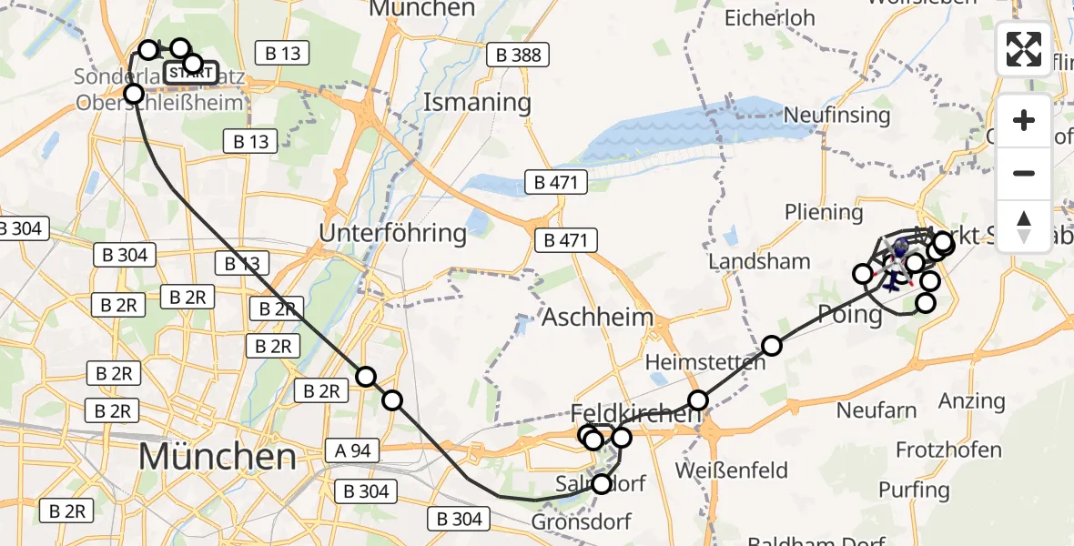 Flugroute Polizeihubschrauber Oberschleißheim - Pliening, 03 September 2026, 18:33