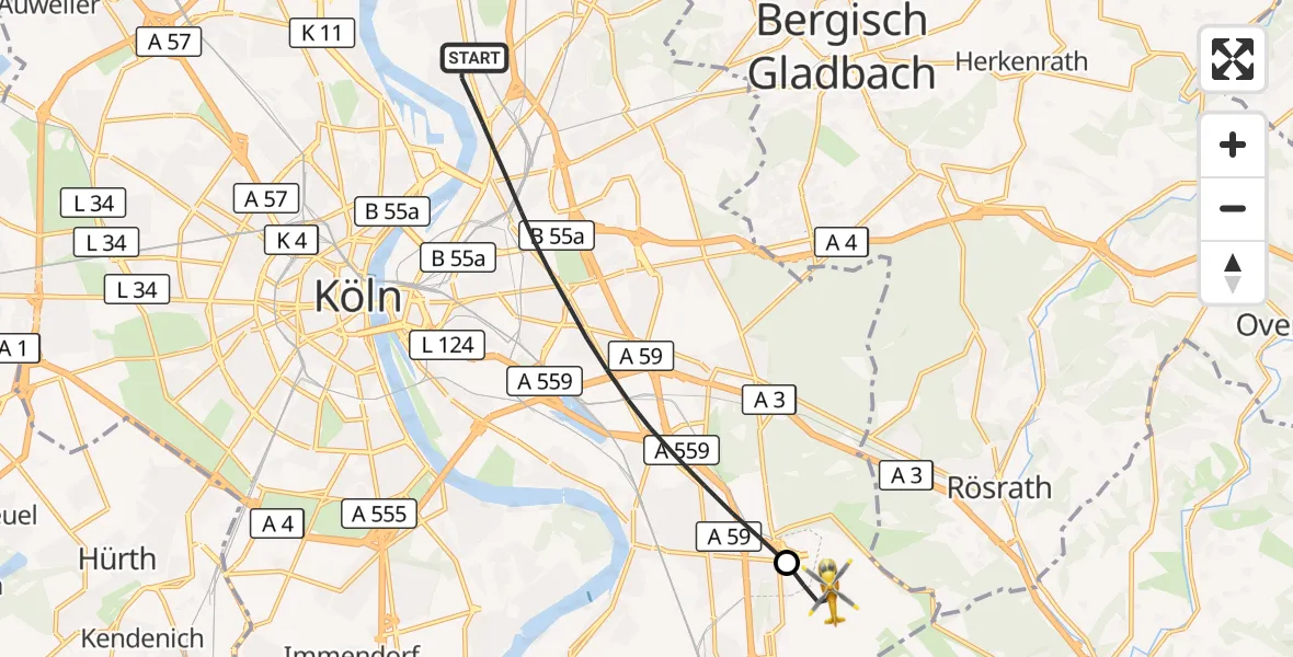 Flugroute Rettungshubschrauber Köln - Köln Bonn Flughafen, 03 September 2026, 18:40