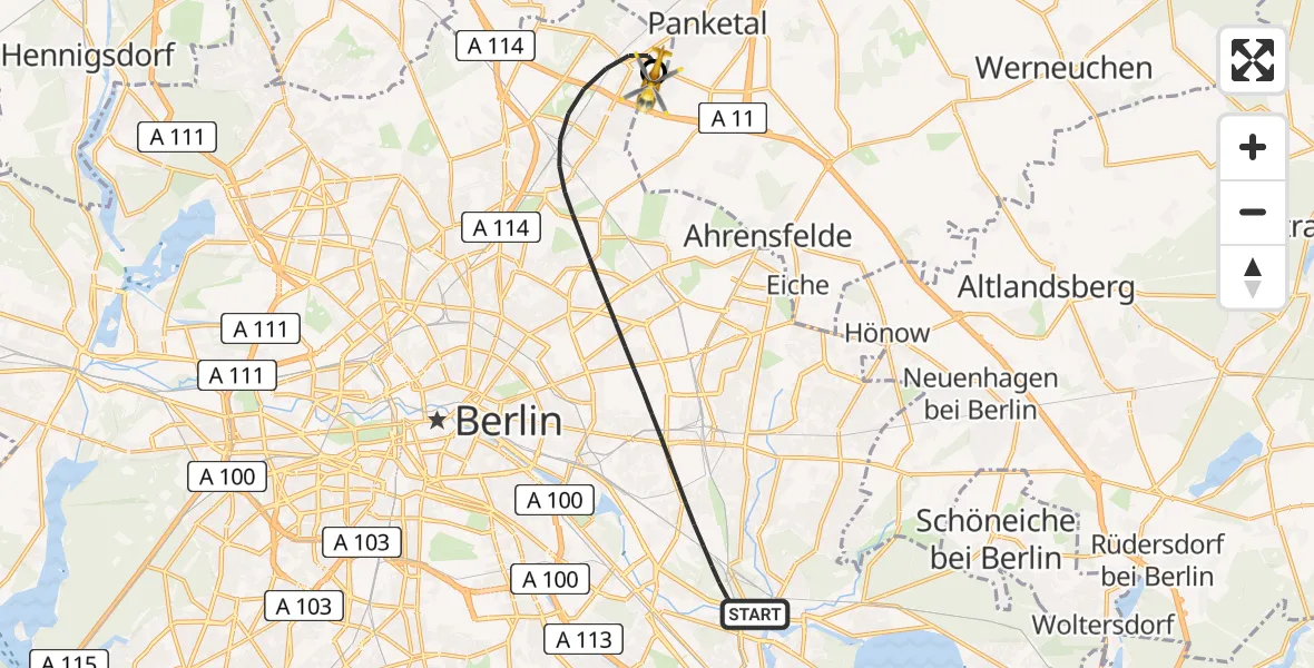 Flugroute Rettungshubschrauber Berlin - Helios Clinic Berlin-Buch, 03 September 2026, 18:48