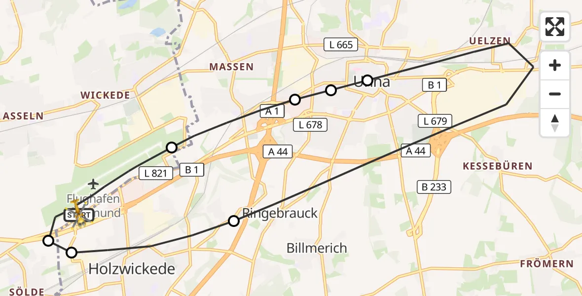 Flugroute Rettungshubschrauber Dortmund Flughafen - Dortmund Flughafen, 03 September 2026, 18:56