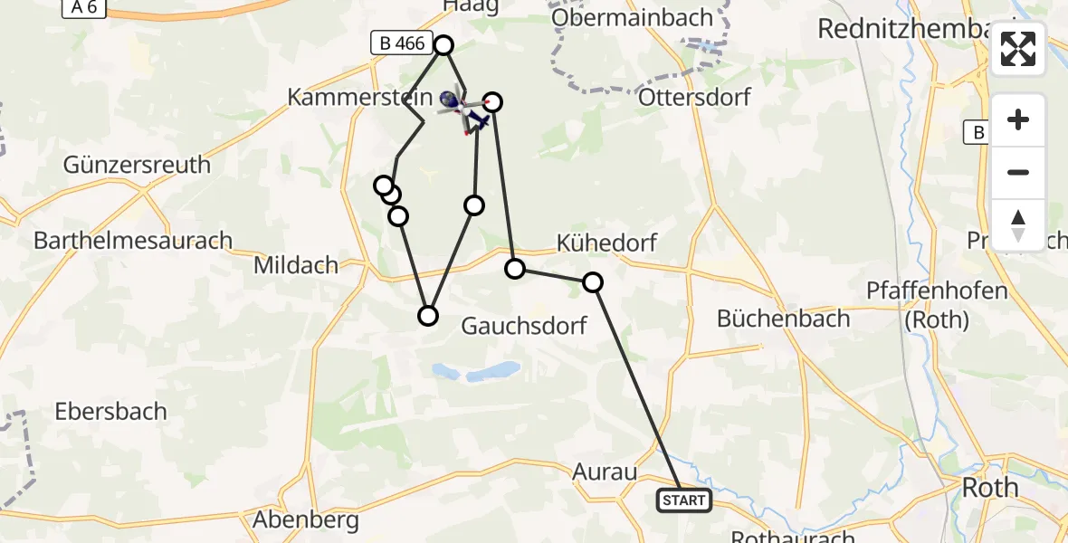 Flugroute Polizeihubschrauber Büchenbach - Heidenberg, 03 September 2026, 19:07