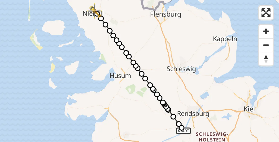 Flugroute Ambulanzhubschrauber Hörsten - Niebüll, 03 September 2026, 19:08