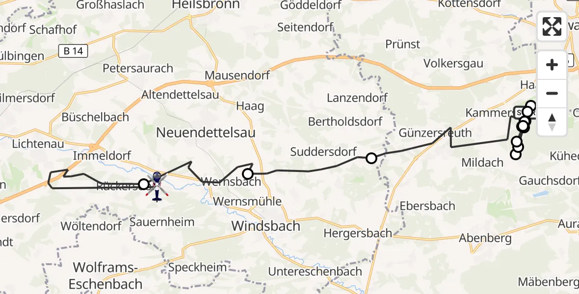 Flugroute Polizeihubschrauber Heidenberg - Lichtenau, 03 September 2026, 19:18