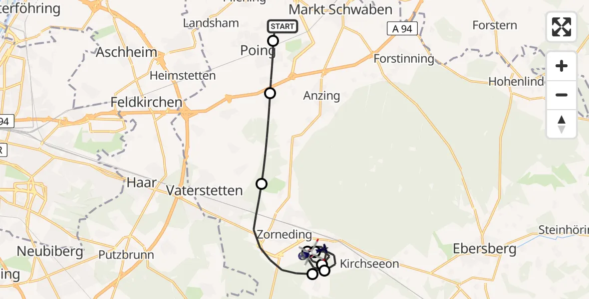 Flugroute Polizeihubschrauber Pliening - Zorneding, 03 September 2026, 19:24