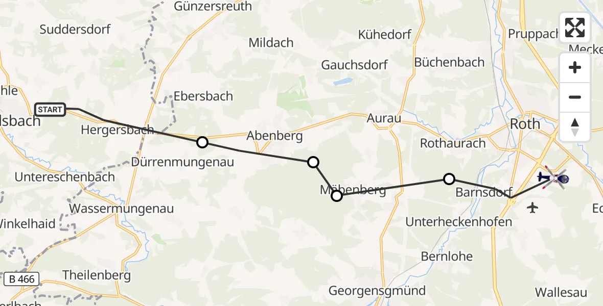 Flugroute Polizeihubschrauber Windsbach - Roth, 03 September 2026, 19:43