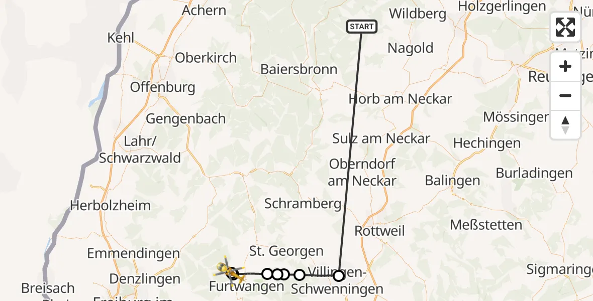 Flugroute Ambulanzhubschrauber Altensteig - Furtwangen im Schwarzwald, 03 September 2026, 20:38