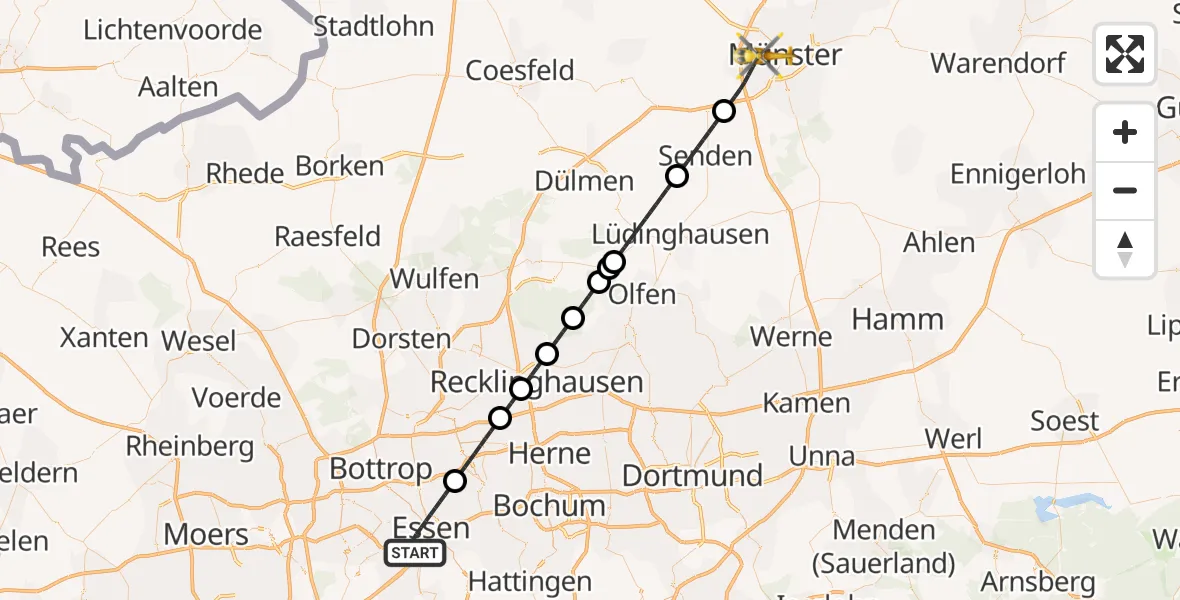 Flugroute Rettungshubschrauber Essen - Münster, 03 September 2026, 20:40