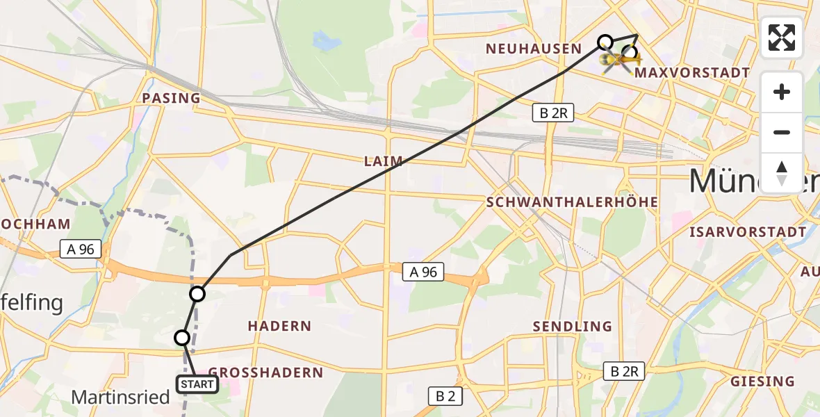 Flugroute Rettungshubschrauber DRF Air Rescue München Hubschrauberlandeplatz - Deutsches Herzzentrum München, 03 September 2026, 20:44