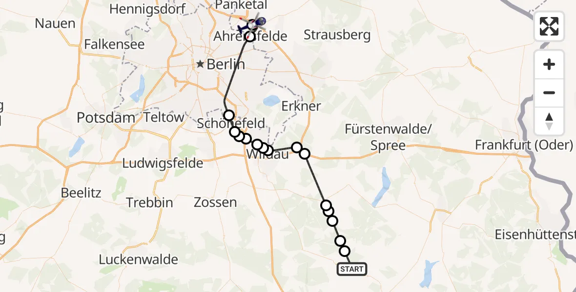 Flugroute Polizeihubschrauber Märkische Heide - Ahrensfelde Hubschrauberlandeplatz, 03 September 2026, 20:49