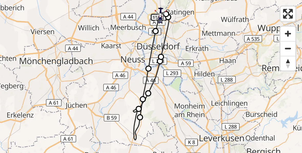 Flugroute Polizeihubschrauber Düsseldorf Flughafen - Düsseldorf Flughafen, 03 September 2026, 21:27