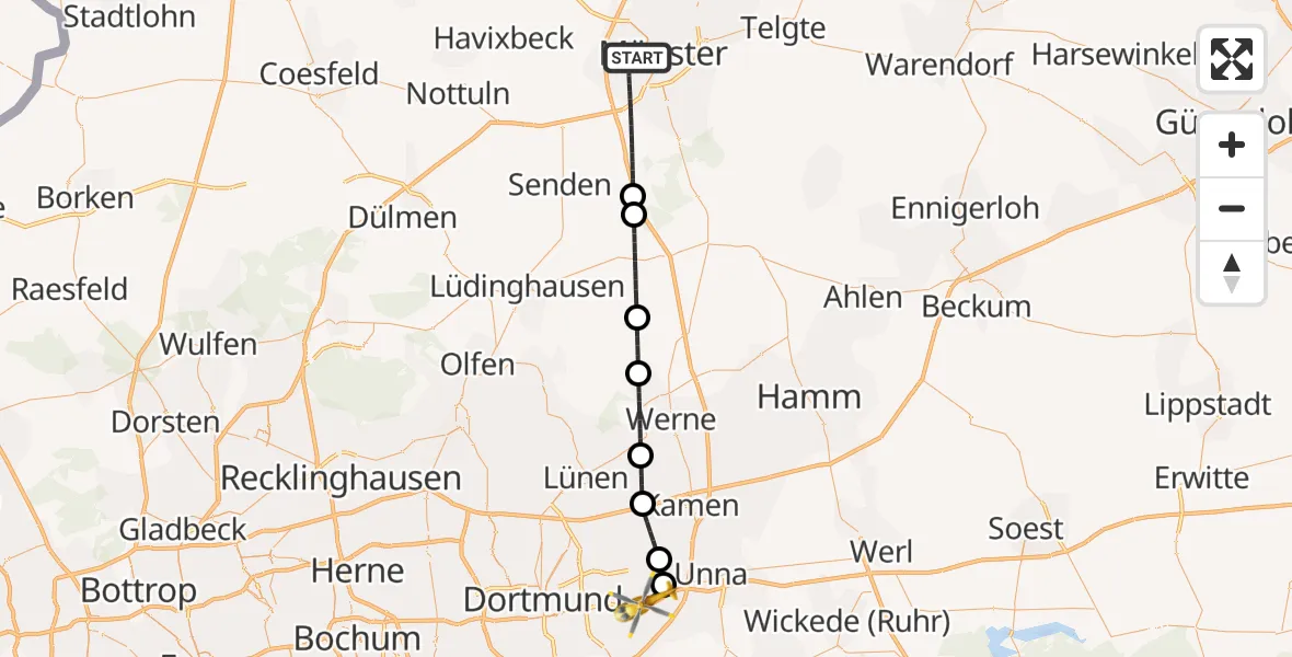 Flugroute Rettungshubschrauber Münster - Dortmund Flughafen, 03 September 2026, 21:41