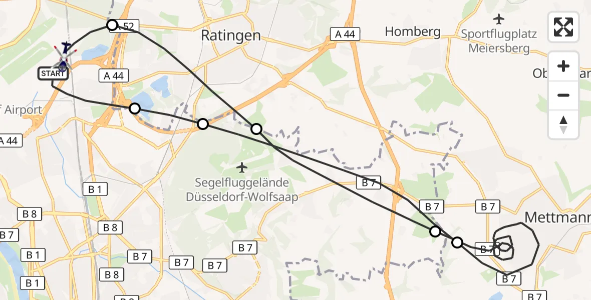 Flugroute Polizeihubschrauber Düsseldorf Flughafen - Düsseldorf Flughafen, 03 September 2026, 23:00