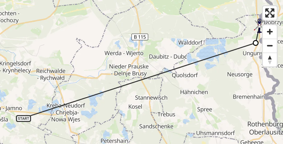 Flugroute Polizeihubschrauber Boxberg/O.L. - Rothenburg/O.L., 04 September 2026, 01:36