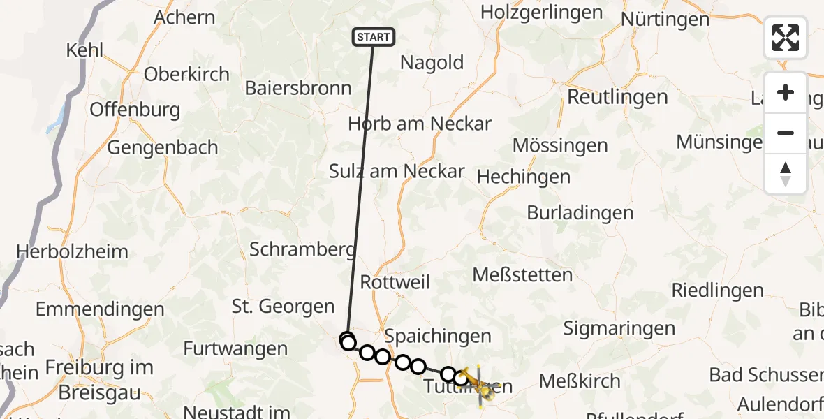 Flugroute Ambulanzhubschrauber Altensteig - Tuttlingen, 04 September 2026, 03:33