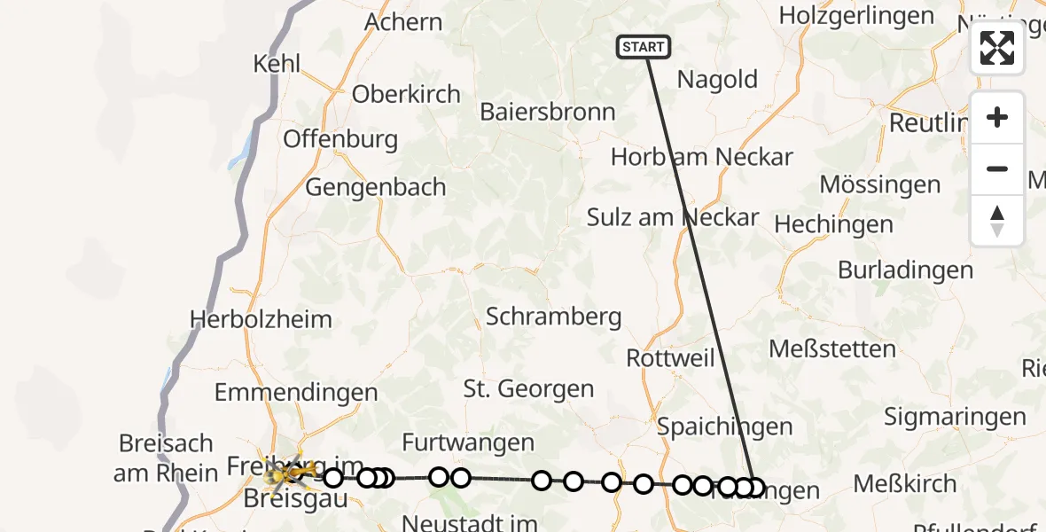 Flugroute Ambulanzhubschrauber Altensteig - Freiburg University Hospital Heliport 1, 04 September 2026, 04:08