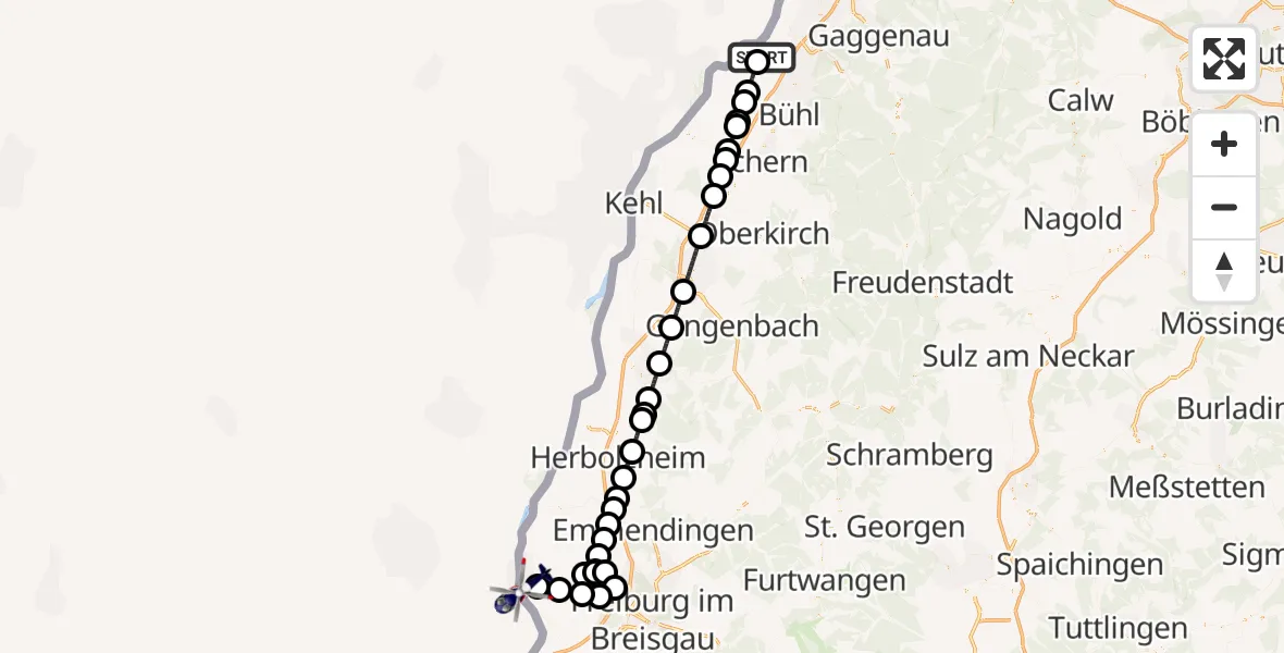 Flugroute Polizeihubschrauber Karlsruhe Baden-Baden Flughafen - Breisach am Rhein, 04 September 2026, 04:39