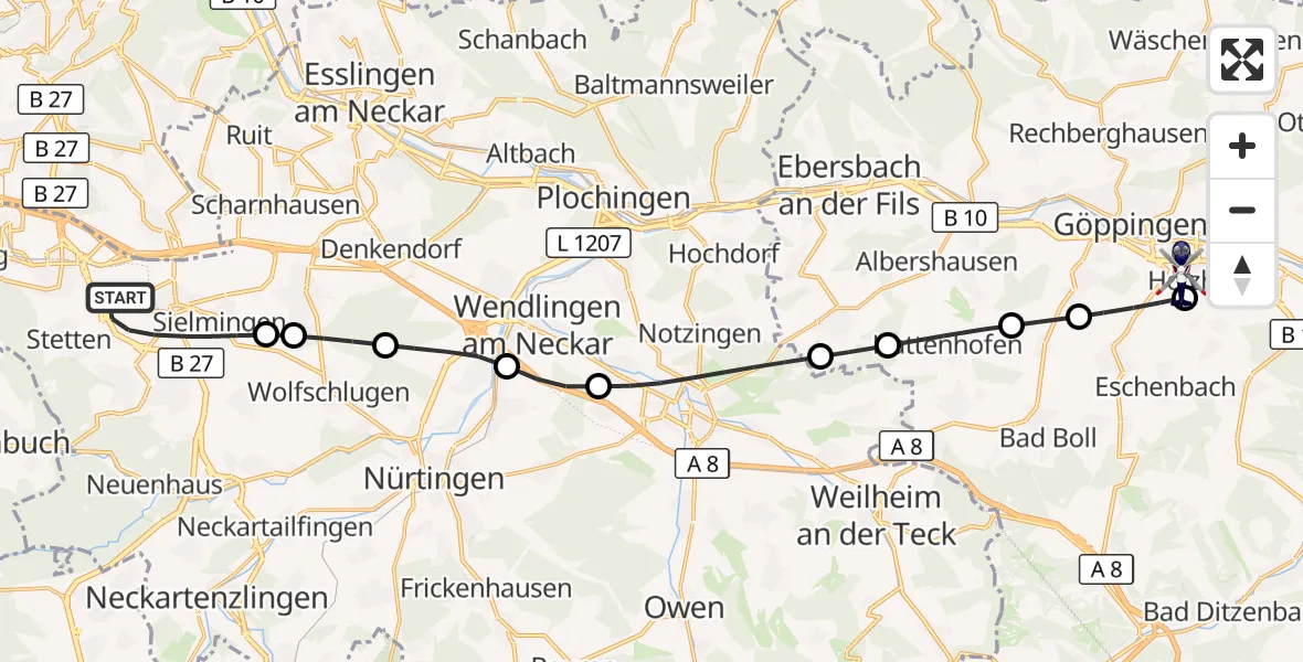 Flugroute Polizeihubschrauber Flughafen Stuttgart - Göppingen, 04 September 2026, 04:59
