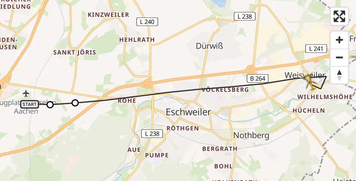 Flugroute Rettungshubschrauber Aachen-Merzbrück Flughafen - Eschweiler, 04 September 2026, 05:17