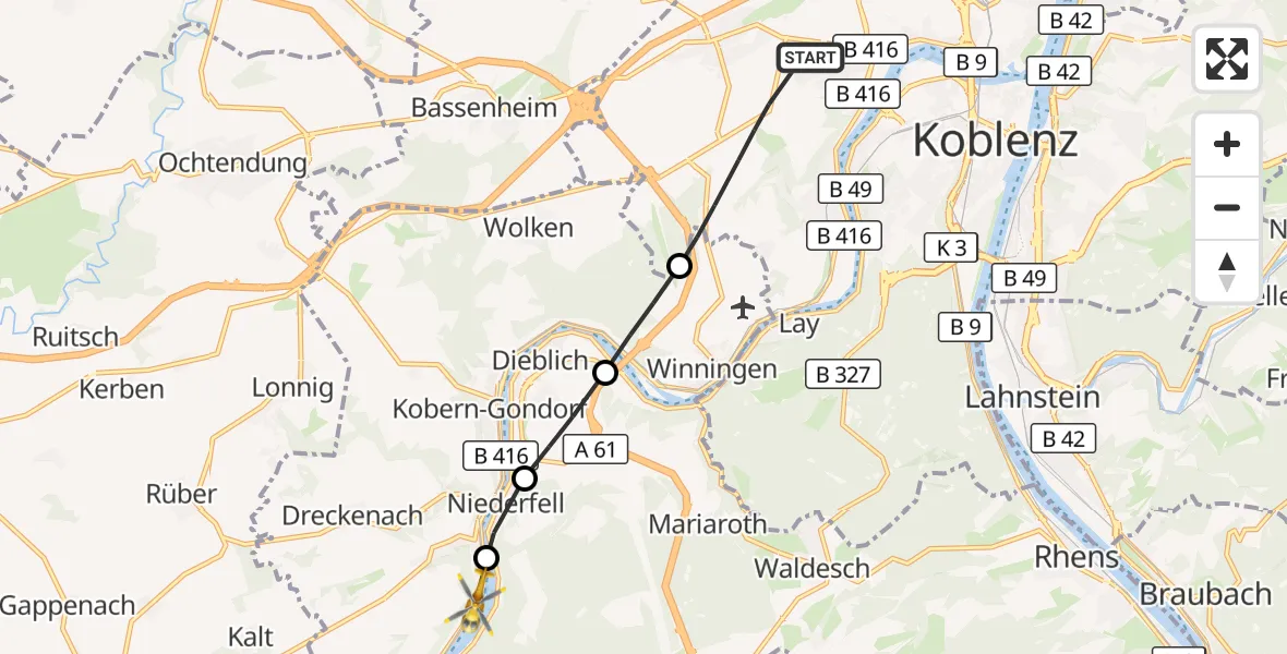 Flugroute Rettungshubschrauber Koblenz - Lehmen, 04 September 2026, 05:31