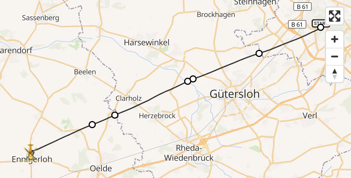 Flugroute Rettungshubschrauber Luftrettungszentrum Bielefeld - Ennigerloh, 04 September 2026, 05:42