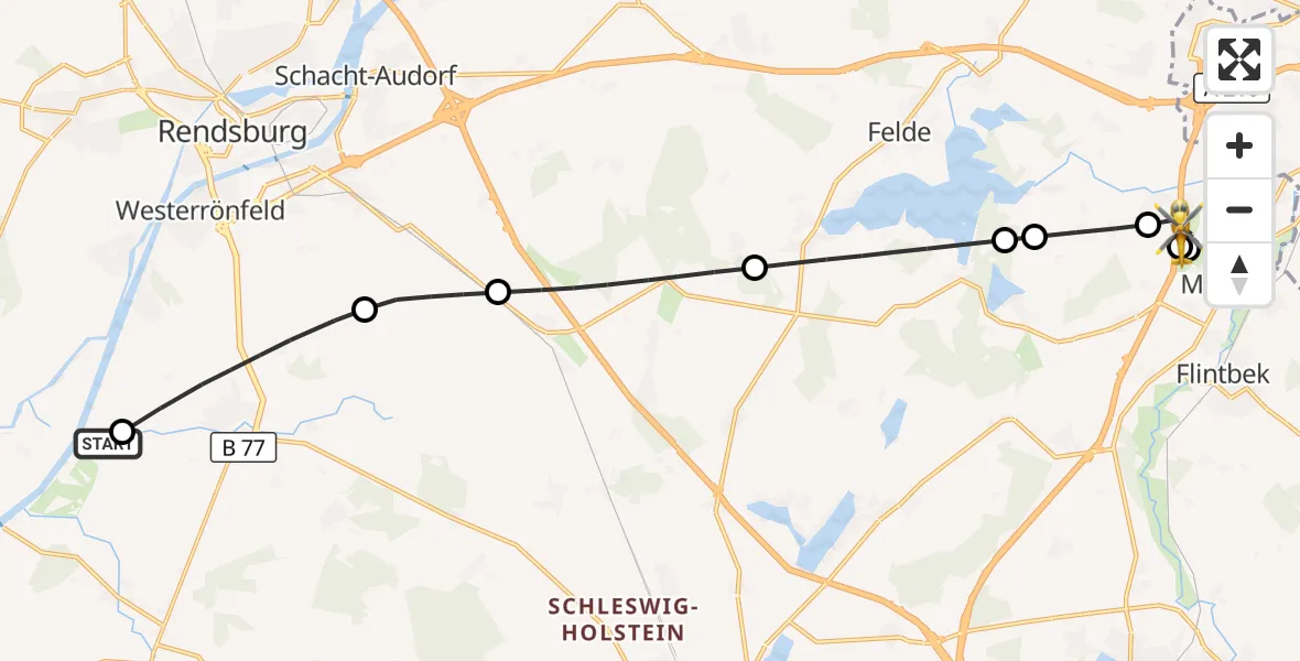 Flugroute Ambulanzhubschrauber Schülp b.Rendsburg - Mielkendorf, 04 September 2026, 05:49