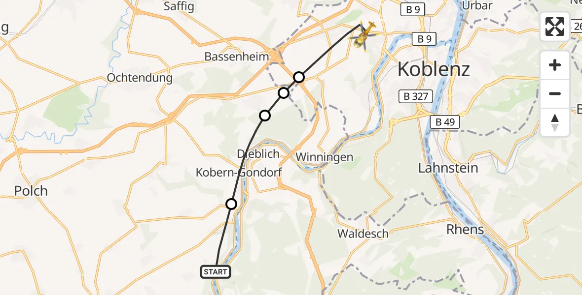 Flugroute Rettungshubschrauber Lehmen - Koblenz, 04 September 2026, 06:02