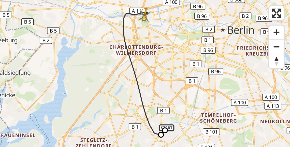 Flugroute Rettungshubschrauber Charité Clinic Benjamin Franklin Campus - Berlin, 04 September 2026, 06:06