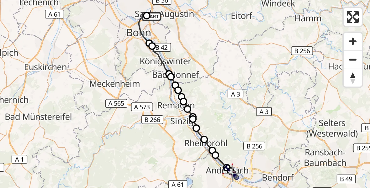 Flugroute Polizeihubschrauber Sankt Augustin - Andernach, 04 September 2026, 06:10